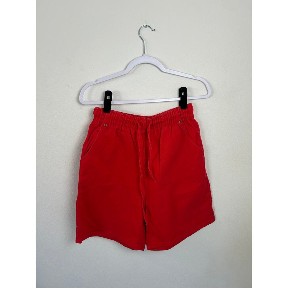 Vintage Red Cotton High Waisted Drawstring Shorts Womens Medium Made in USA